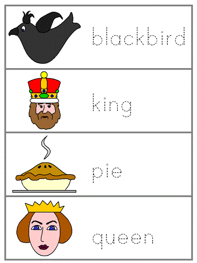 Sing a Song of Sixpence tracers - blackbird, king, pie, queen