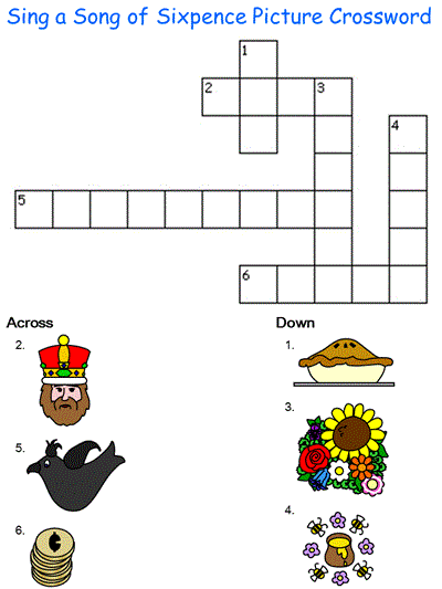 Sing A Song of Sixpence Picture Crossword
