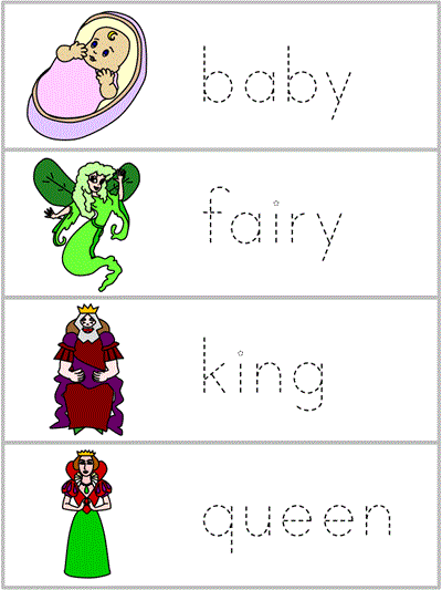 Word Wall Words tracers - baby, fairy, king, queen