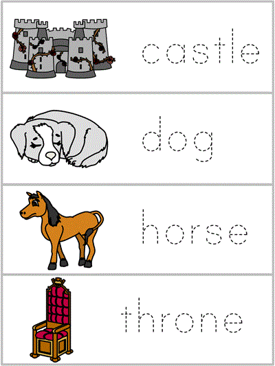 Word Wall Words tracers - castle, dog, horse, throne
