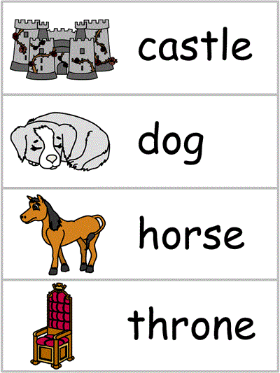 Word Wall Words - castle, dog, horse, throne