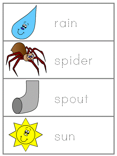 Word Wall Words tracers - rain, spider, spout, sun