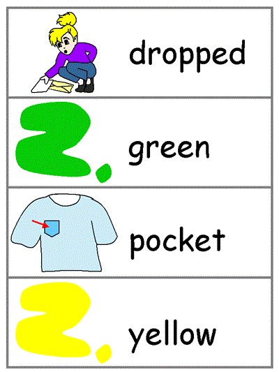 Word Wall Words - dropped, green, pocket, yellow