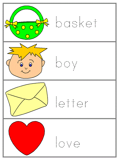Word Wall Word tracers - basket, boy, letter, love