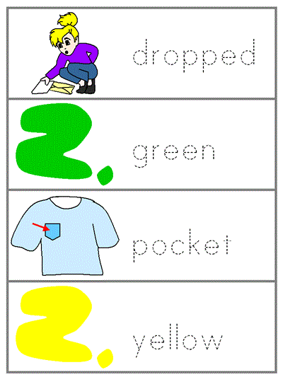 Word Wall Word tracers - dropped, green, pocket, yellow