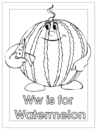 letter Ww is for Watermelon alphabet coloring pages