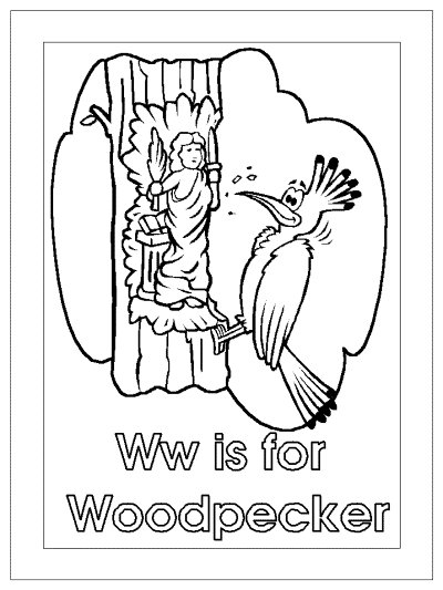 letter w is for woodpecker alphabet coloring pages