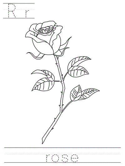 print practice worksheet - Rr rose coloring page