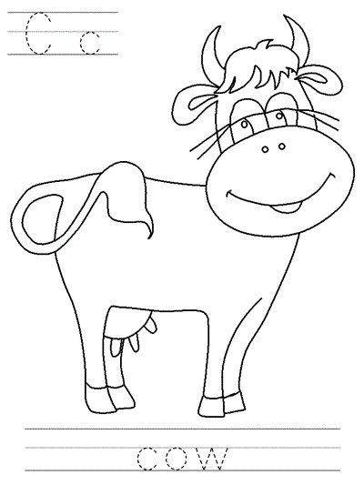 Printable print practice coloring page - Cc cow