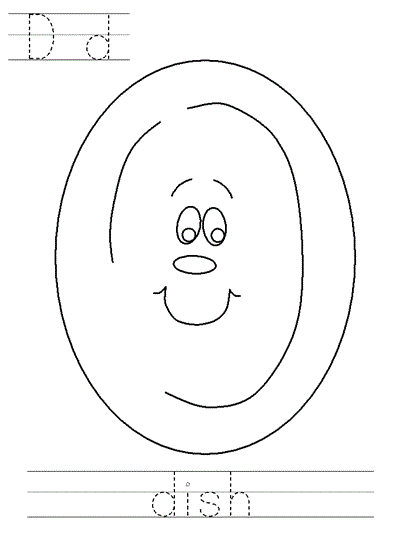 Printable print practice coloring page - Dd dish