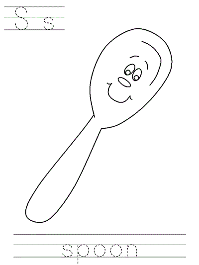 Printable print practice coloring page - Ss spoon