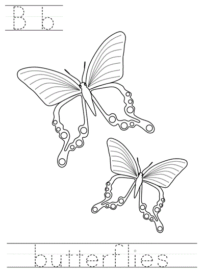 Printable print practice coloring page - Bb butterflies